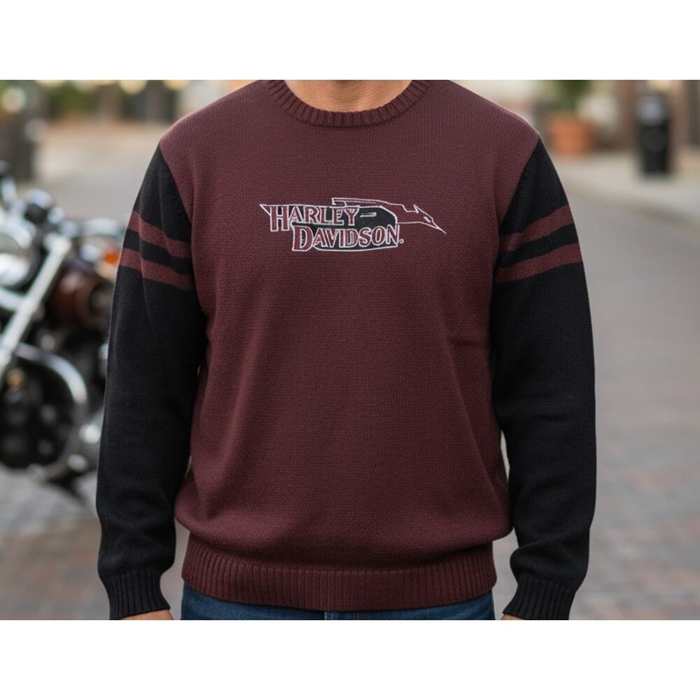 Harley-Davidson Sweater pullover Men's XL Lambs Wool Blend  Burgundy Black Logo